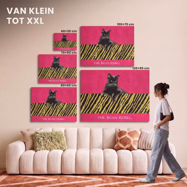 Akoestisch schilderij - Kat - Baas - Roze - Tijgerprint — 7