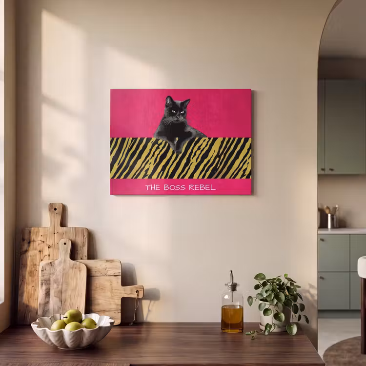 Akoestisch schilderij - Kat - Baas - Roze - Tijgerprint — 4