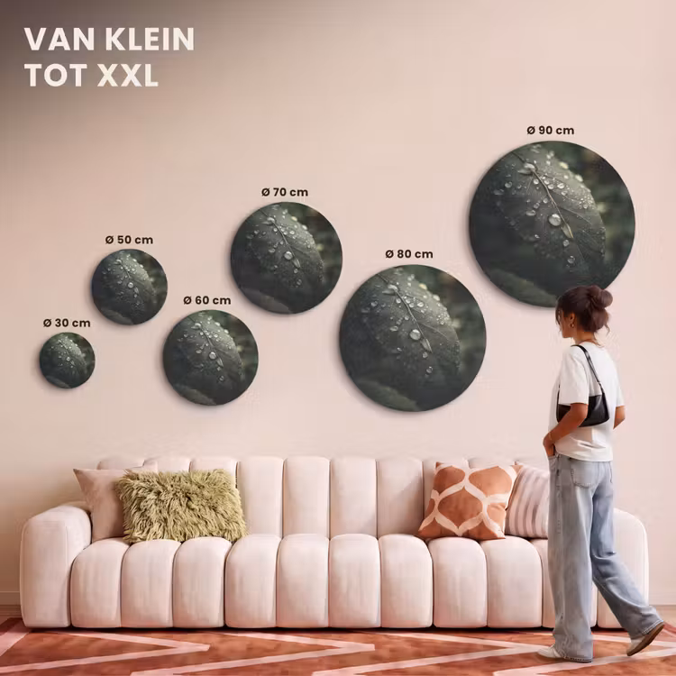Akoestisch schilderij rond - Blad - Groen - Nerven - Regendruppels — 7
