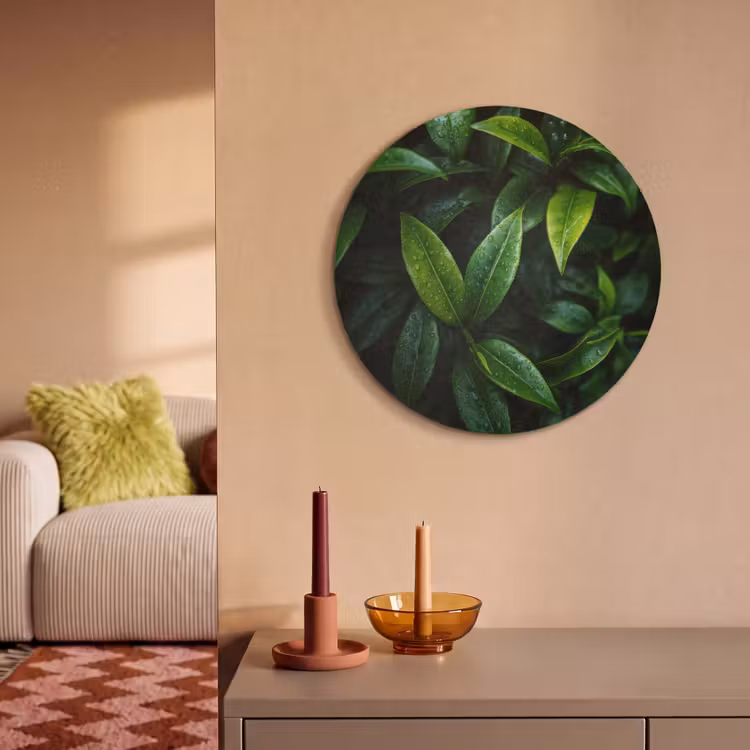 Akoestisch schilderij rond - Bladeren - Regendruppels - Licht - Groen — 2