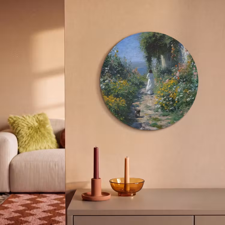 Akoestisch schilderij rond - Kat - Vrouw - Bloemen - Huis — 2
