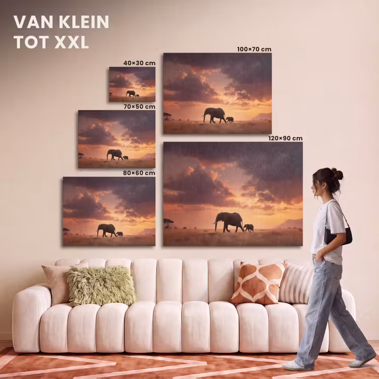 Akoestisch schilderij - Olifanten - Grasland - Zonsondergang — 7