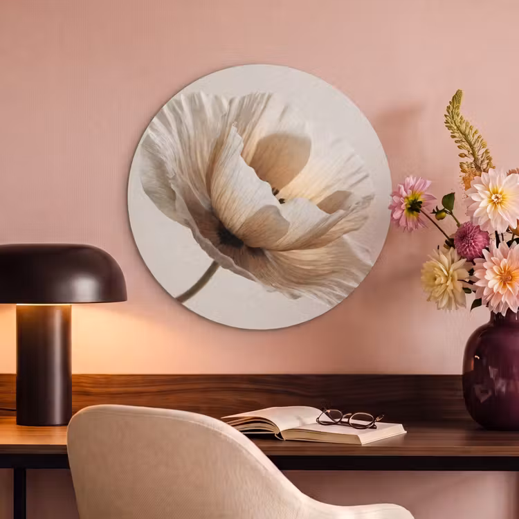 Akoestisch schilderij rond - Bloem - Beige - Crème — 6