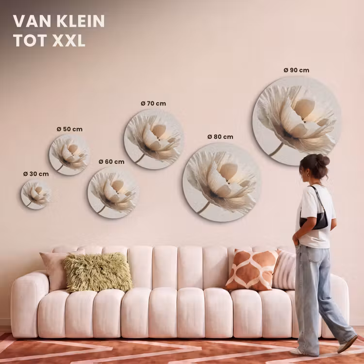 Akoestisch schilderij rond - Bloem - Beige - Crème — 7