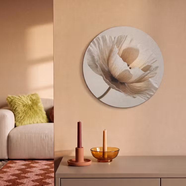 Akoestisch schilderij rond - Bloem - Beige - Crème — 2