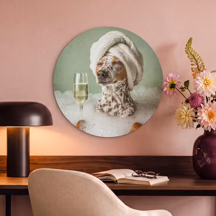 Akoestisch schilderij rond - Hond in Bad met Champagne — 6