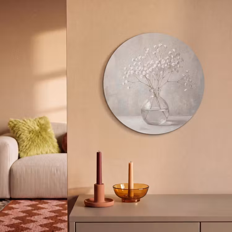 Akoestisch schilderij rond - Gipskruid - Vaas - Wit — 2