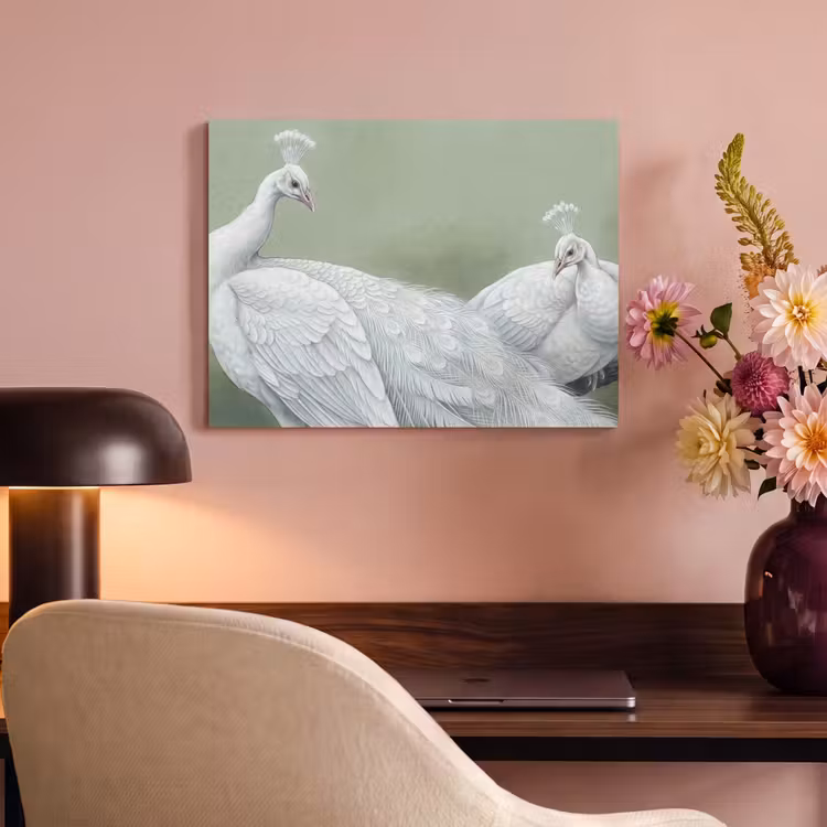 Akoestisch schilderij - Pauwen - Wit - Natuur - Groen — 6