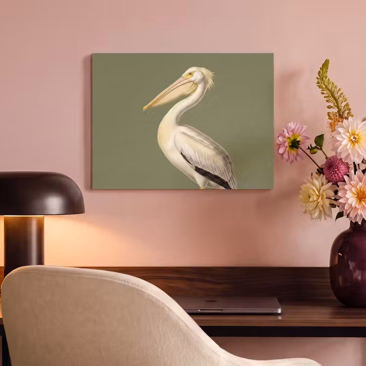Akoestisch schilderij - Pelikaan - Wit - Vogel - Klassiek - Natuur — 6