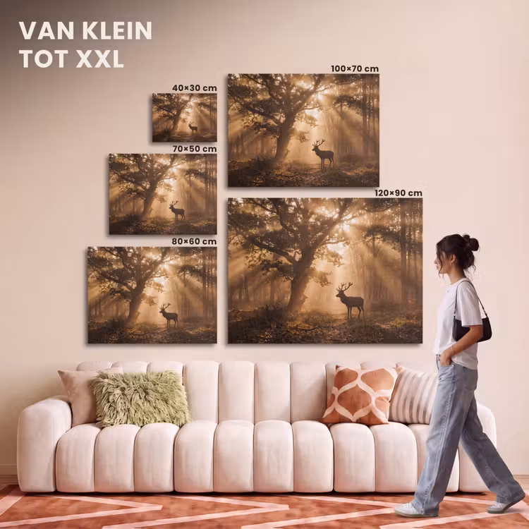 Akoestisch schilderij - Hert - Bos - Mistig - Natuur - Goud — 7