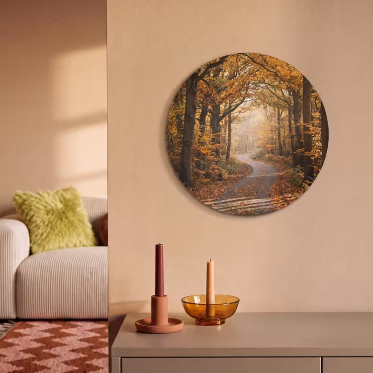 Akoestisch schilderij rond - Bospad - Herfstbos - Bladeren - Oranje - Nostalgisch — 2