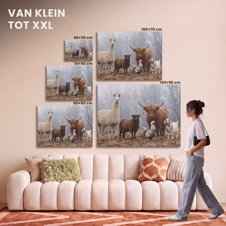 Akoestisch schilderij - Boerderijdieren - Groep - Mist - Natuur - Rustiek — 7