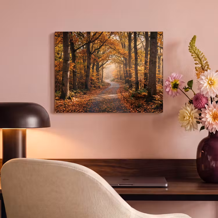 Akoestisch schilderij - Bospad - Herfstbos - Bladeren - Oranje - Nostalgisch — 6