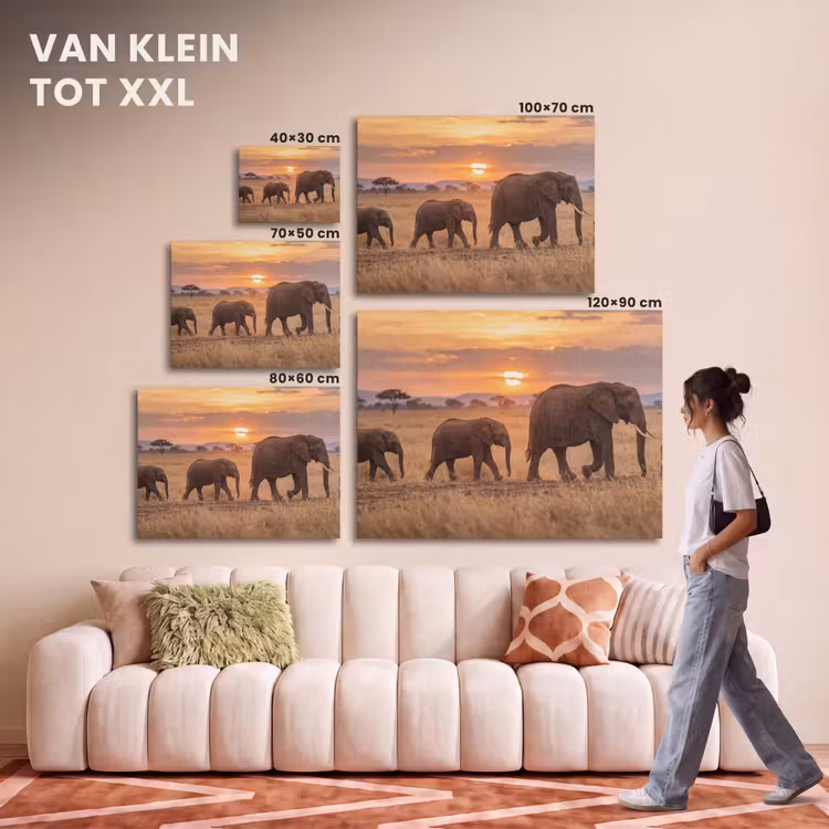 Akoestisch schilderij - Olifanten - Savanne - Zonsondergang - Afrika - Warm — 7