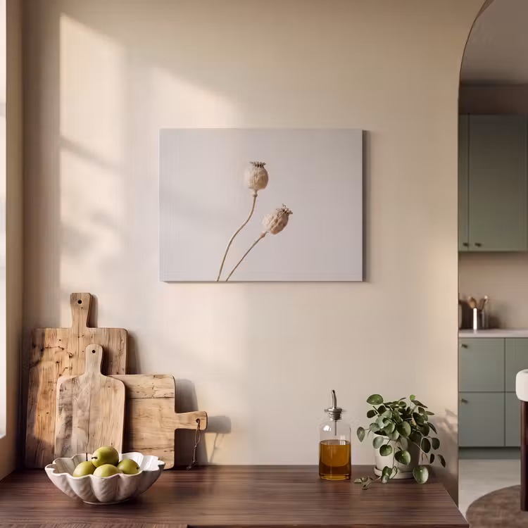 Akoestisch schilderij - Papaverbollen - Droogbloemen - Minimalistisch - Beige - Rustig — 4