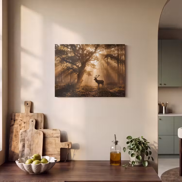 Akoestisch schilderij - Hert - Bos - Mistig - Natuur - Goud — 4