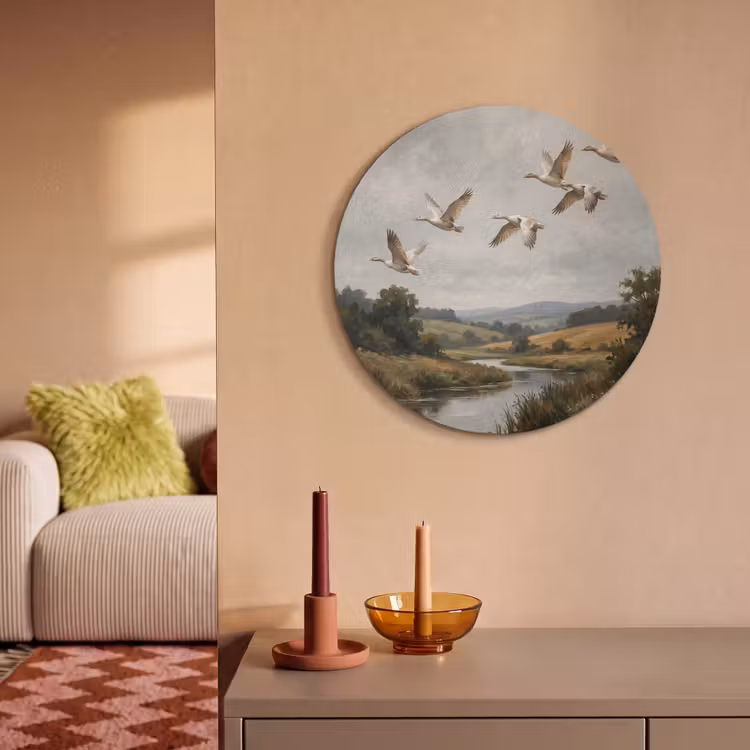 Akoestisch schilderij rond - Eenden - Rivier - Landschap - Vlucht - Nostalgisch — 2
