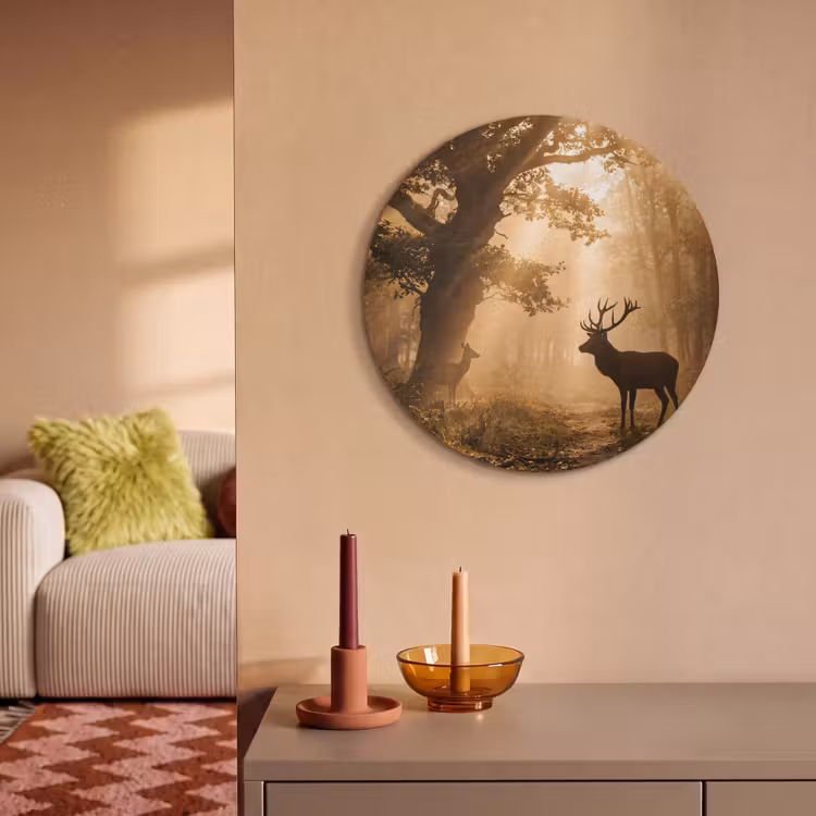 Akoestisch schilderij rond - Hert - Bos - Mistig - Natuur - Goud — 2