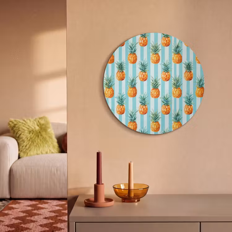 Akoestisch schilderij rond - Ananas - Strepen - Groen — 2