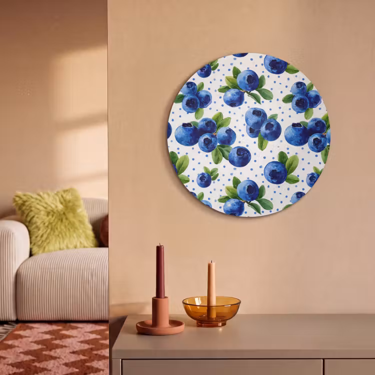 Akoestisch schilderij rond - Bessen - Patroon - Blauw — 2