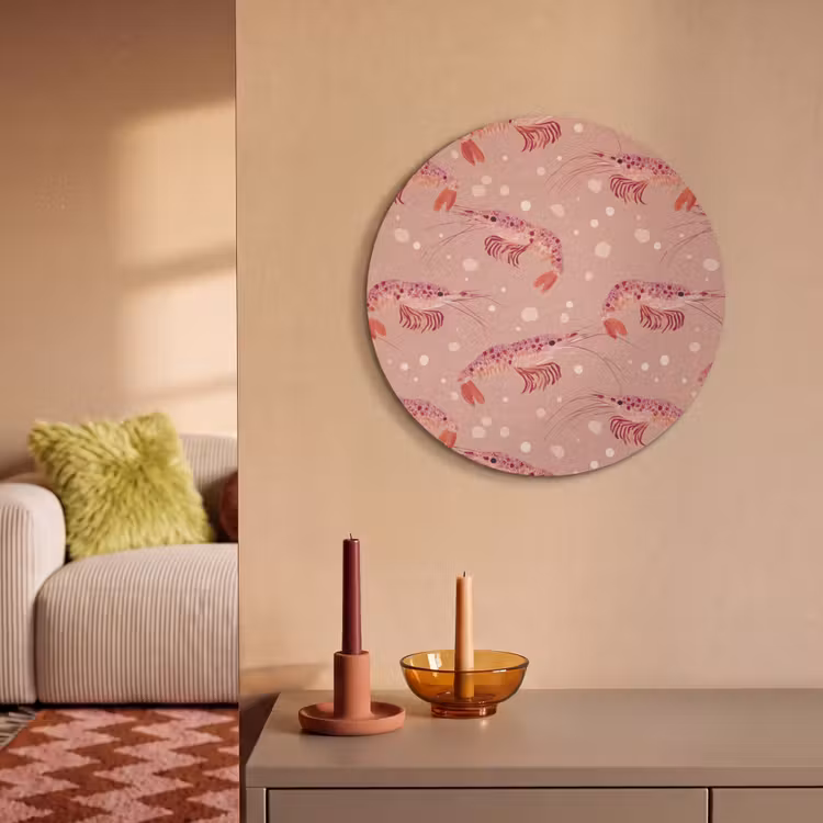 Akoestisch schilderij rond - Garnalen - Stippen - Roze — 2