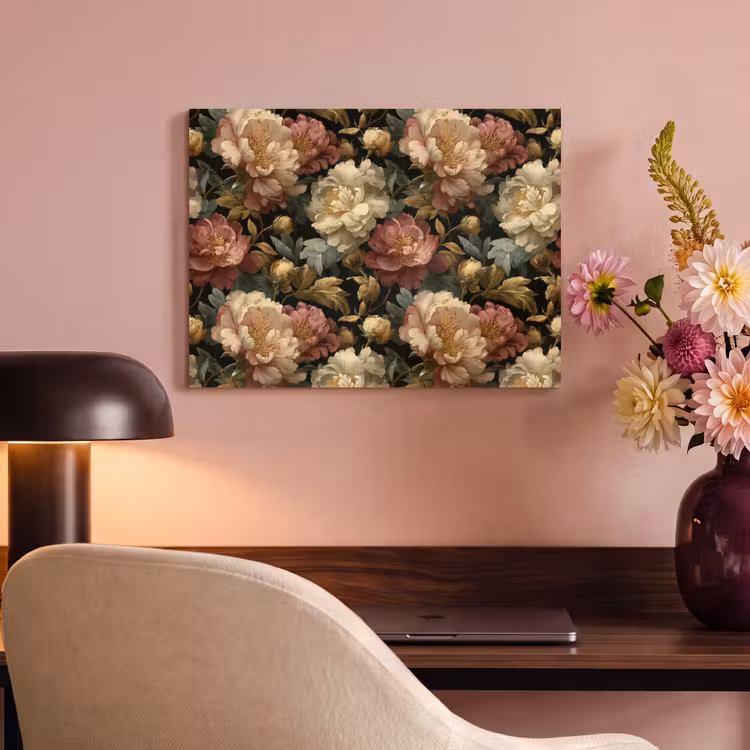 Akoestisch schilderij - Bloemen - Barok - Patroon - Roze - Crème — 6