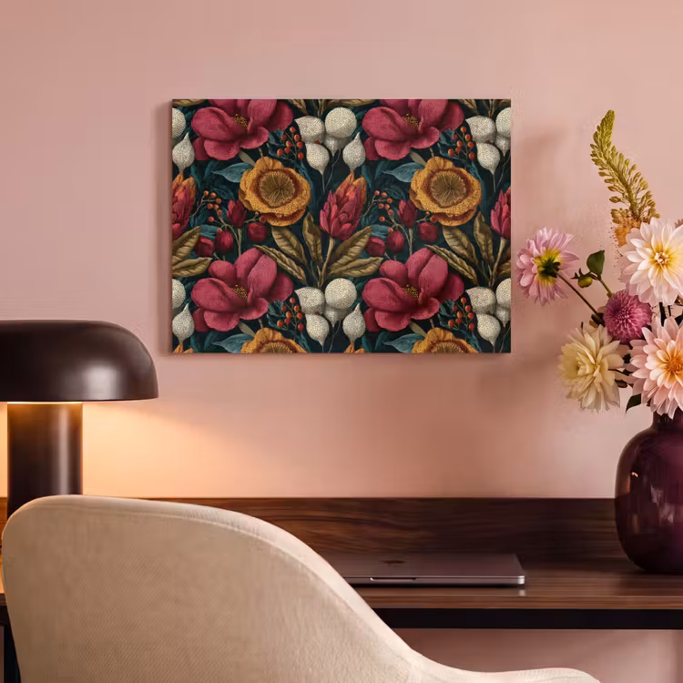 Akoestisch schilderij - Bloemen - Patroon - Rood - Goud — 6