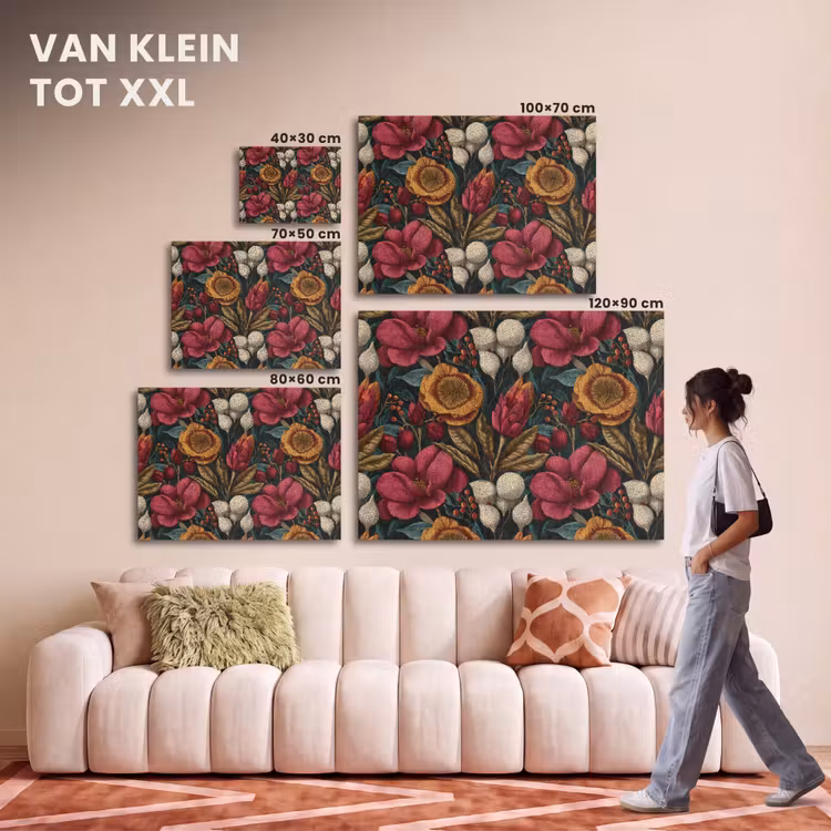 Akoestisch schilderij - Bloemen - Patroon - Rood - Goud — 7