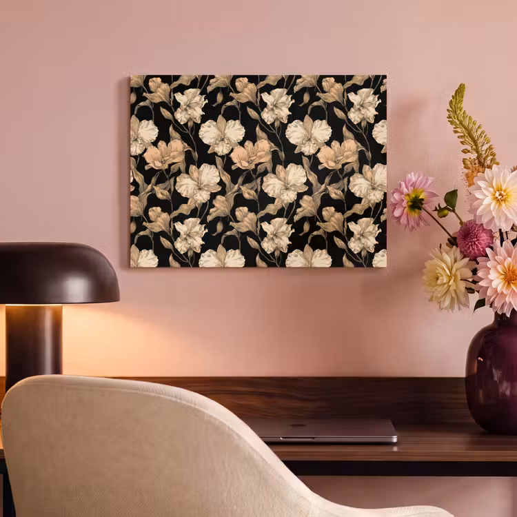 Akoestisch schilderij - Orchideeën - Lijntekening - Patroon - Beige - Zwart — 6