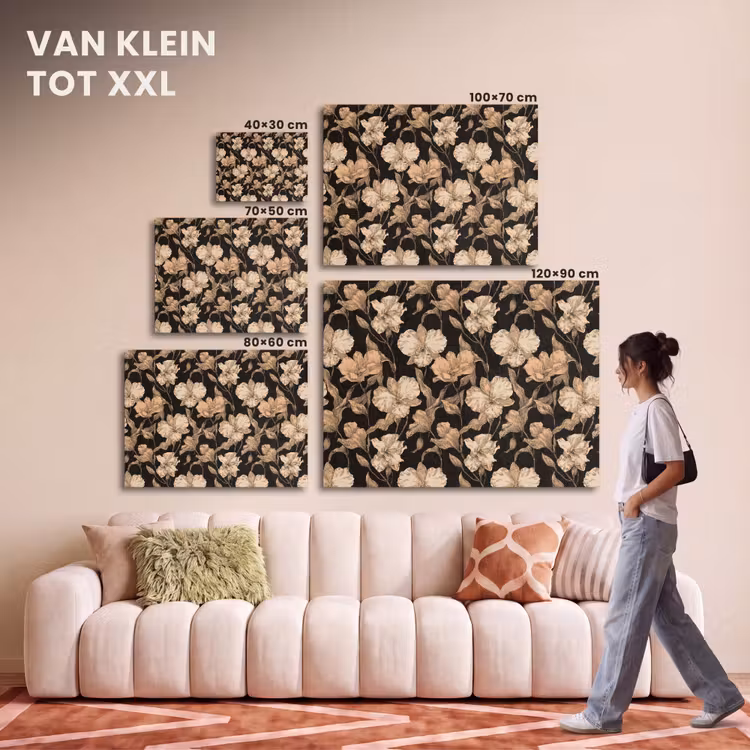 Akoestisch schilderij - Orchideeën - Lijntekening - Patroon - Beige - Zwart — 7