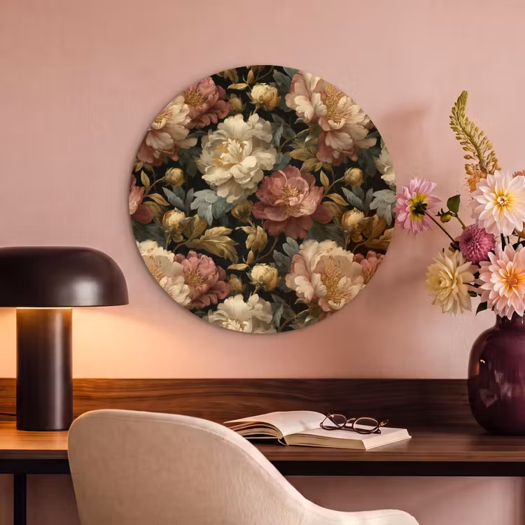 Akoestisch schilderij rond - Bloemen - Barok - Patroon - Roze - Crème — 6