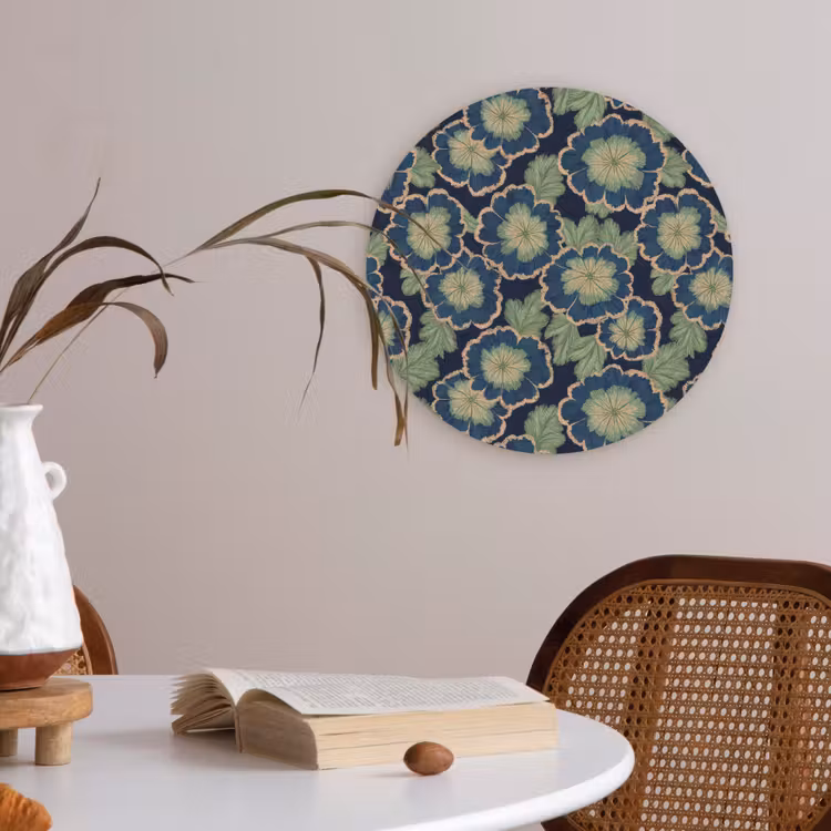 Akoestisch schilderij rond - Bloemen - Borduurwerk - Patroon - Blauw - Groen — 6