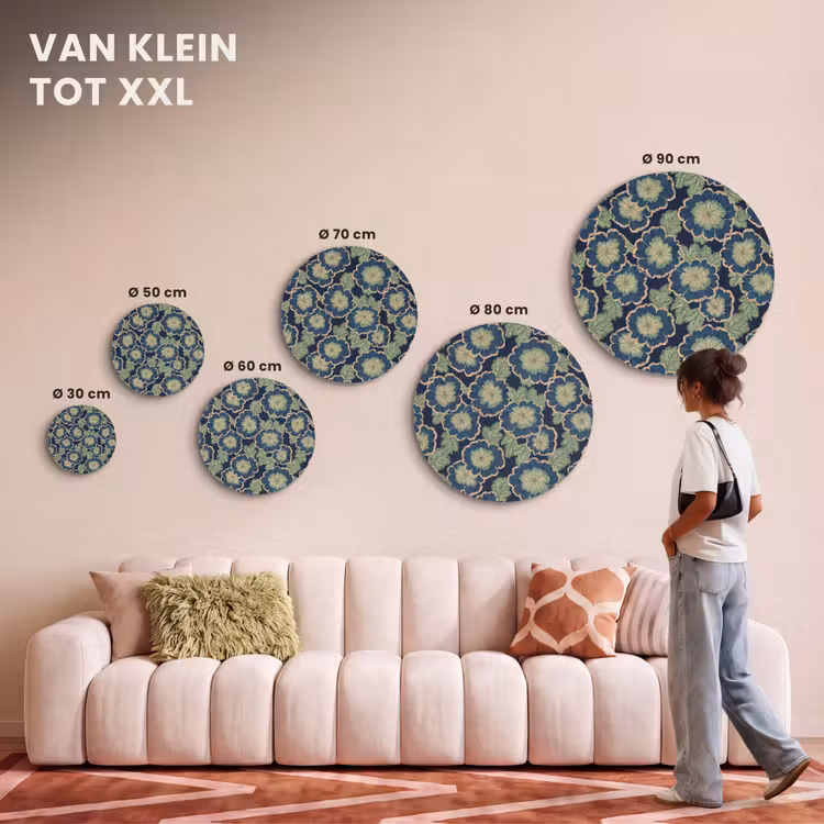 Akoestisch schilderij rond - Bloemen - Borduurwerk - Patroon - Blauw - Groen — 7