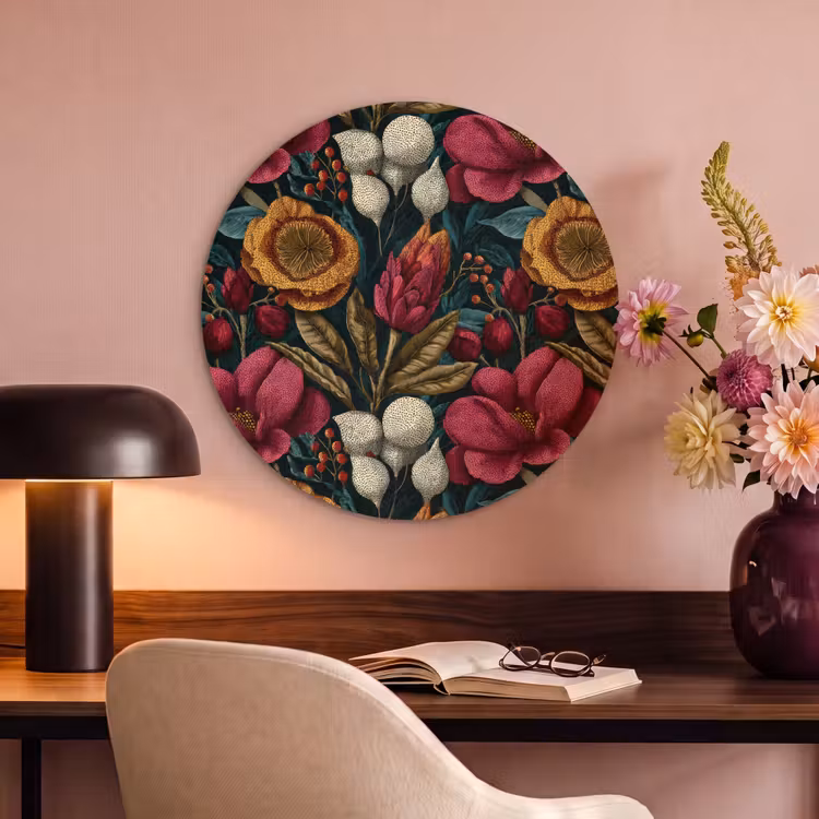Akoestisch schilderij rond - Bloemen - Patroon - Rood - Goud — 6