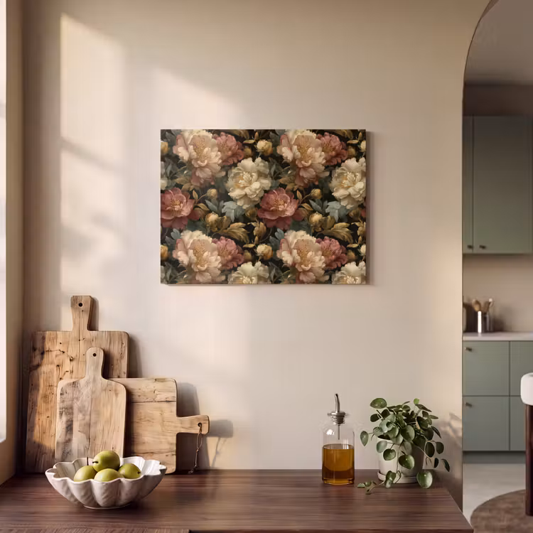 Akoestisch schilderij - Bloemen - Barok - Patroon - Roze - Crème — 4