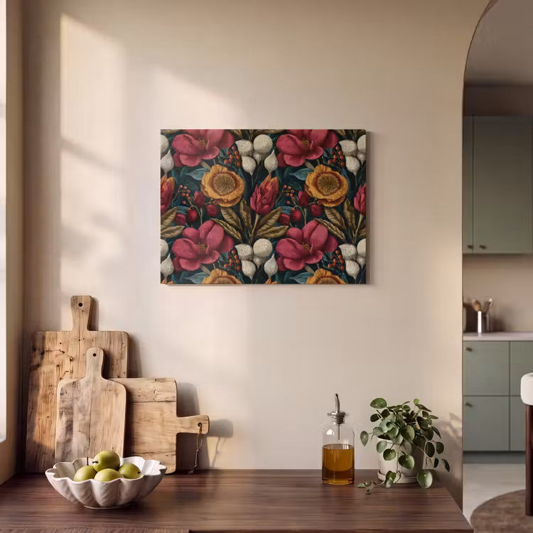 Akoestisch schilderij - Bloemen - Patroon - Rood - Goud — 4