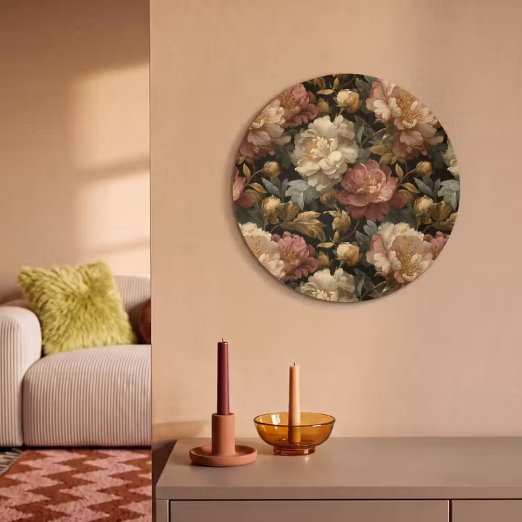 Akoestisch schilderij rond - Bloemen - Barok - Patroon - Roze - Crème — 2