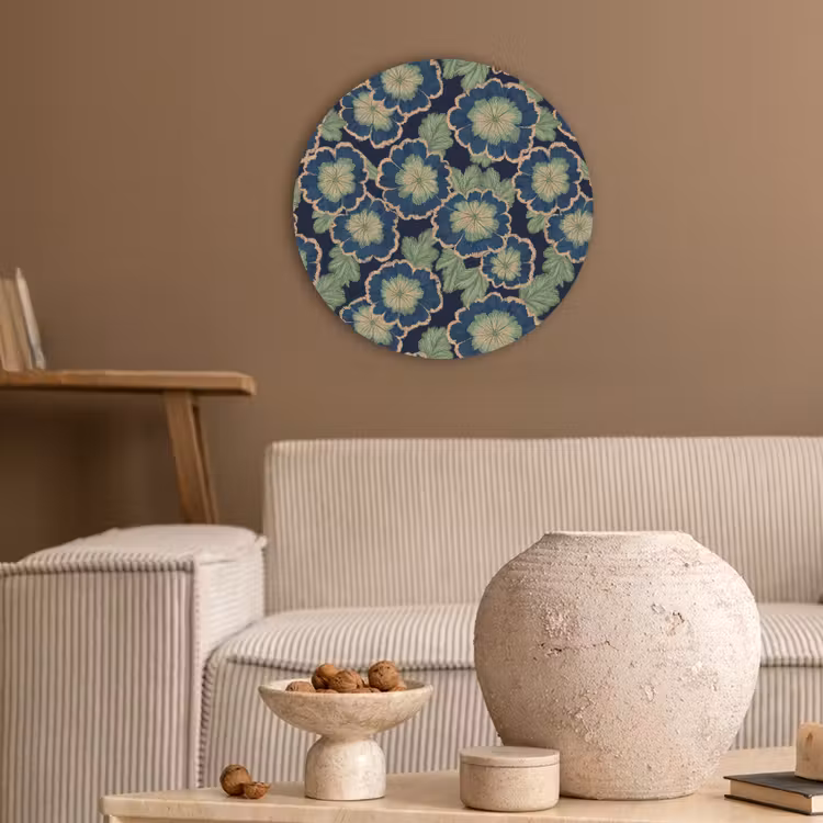 Akoestisch schilderij rond - Bloemen - Borduurwerk - Patroon - Blauw - Groen — 2
