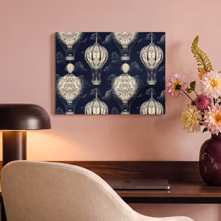 Akoestisch schilderij - Luchtballonnen - Wolken - Patroon - Donkerblauw — 6