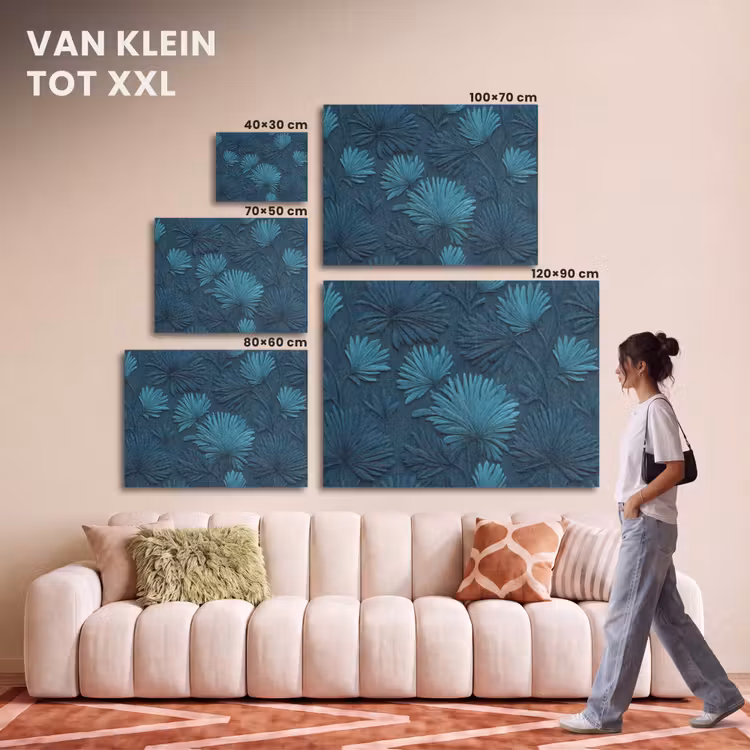 Akoestisch schilderij - Bladeren - Reliëf - Patroon - Oceaanblauw - Modern — 7