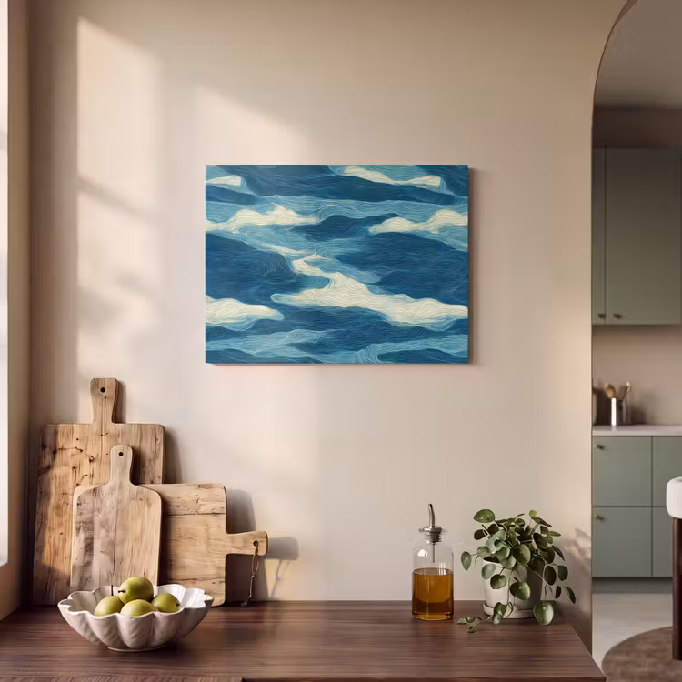 Akoestisch schilderij - Golven - Abstract - Patroon - Blauw - Wit — 4