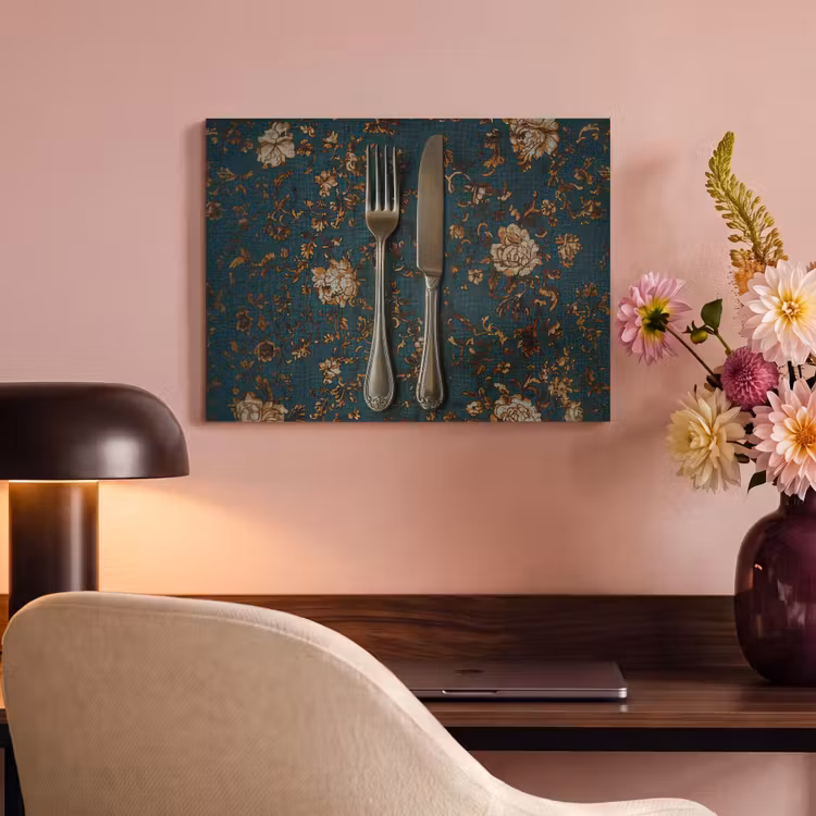 Akoestisch schilderij - Bloemen - Goud - Bestek — 6