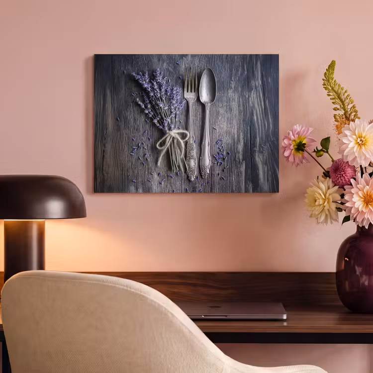 Akoestisch schilderij - Lavendel - Lepel - Vork — 6