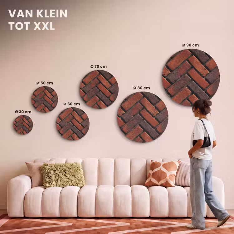 Akoestisch schilderij rond - Bakstenen - Visgraat - Structuur - Roodbruin — 7