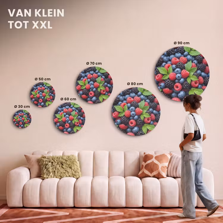 Akoestisch schilderij rond - Bessen - Vers - Waterdruppels - Kleurrijk - Eten — 7