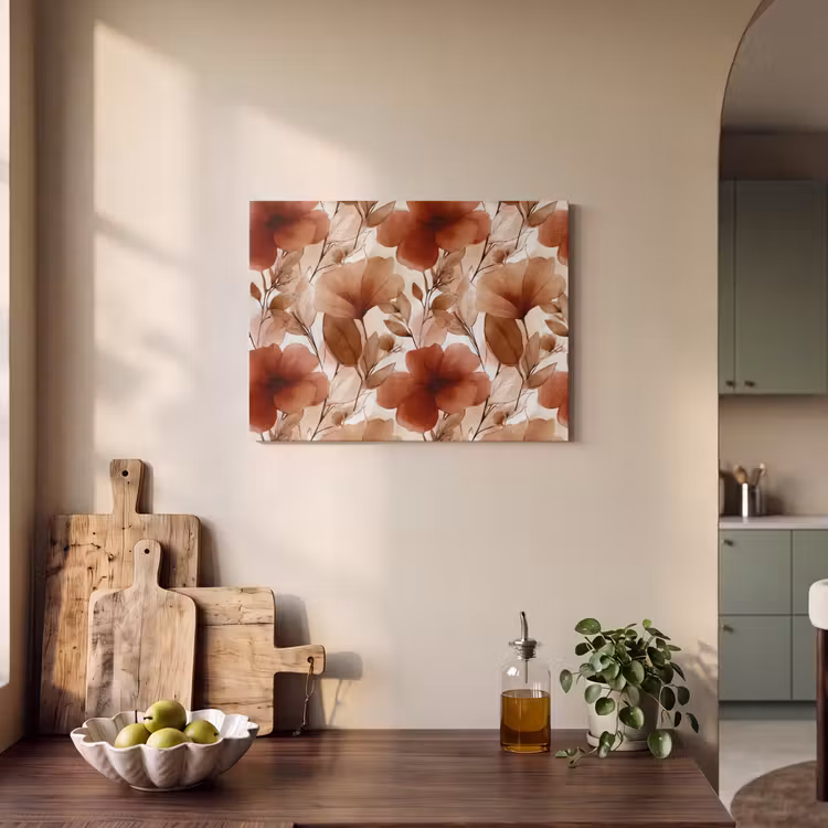 Akoestisch schilderij - Bloemen - Aquarel - Botanisch - Terracotta — 4