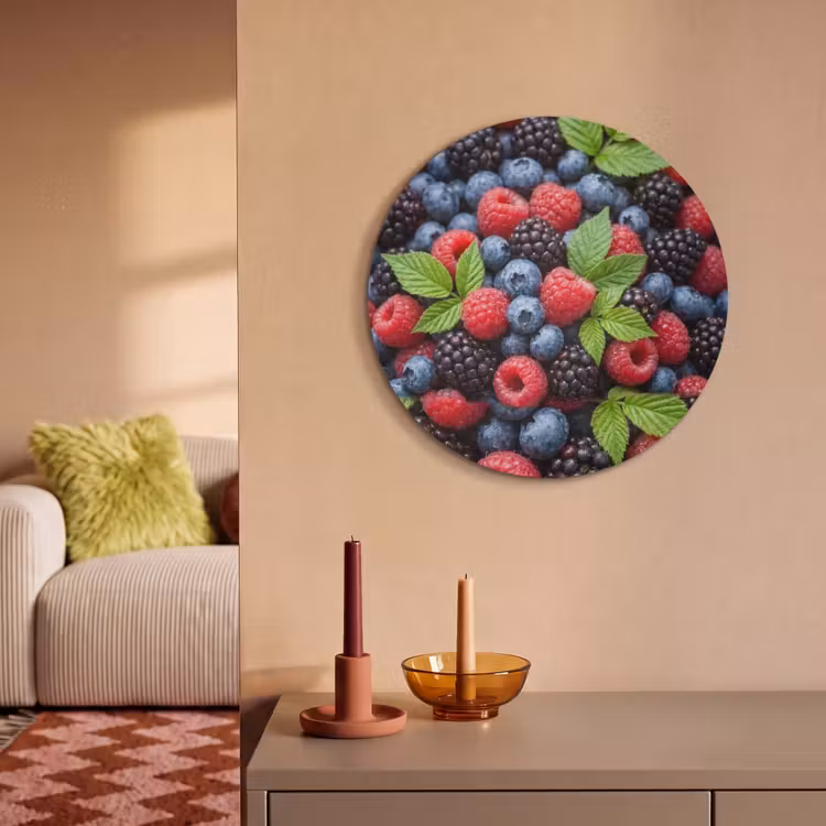 Akoestisch schilderij rond - Bessen - Vers - Waterdruppels - Kleurrijk - Eten — 2