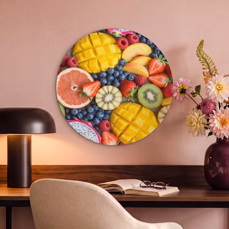 Akoestisch schilderij rond - Fruit - Versneden - Kleurrijk - Eten - Gezond — 6