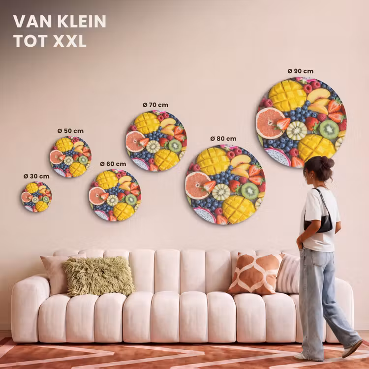 Akoestisch schilderij rond - Fruit - Versneden - Kleurrijk - Eten - Gezond — 7