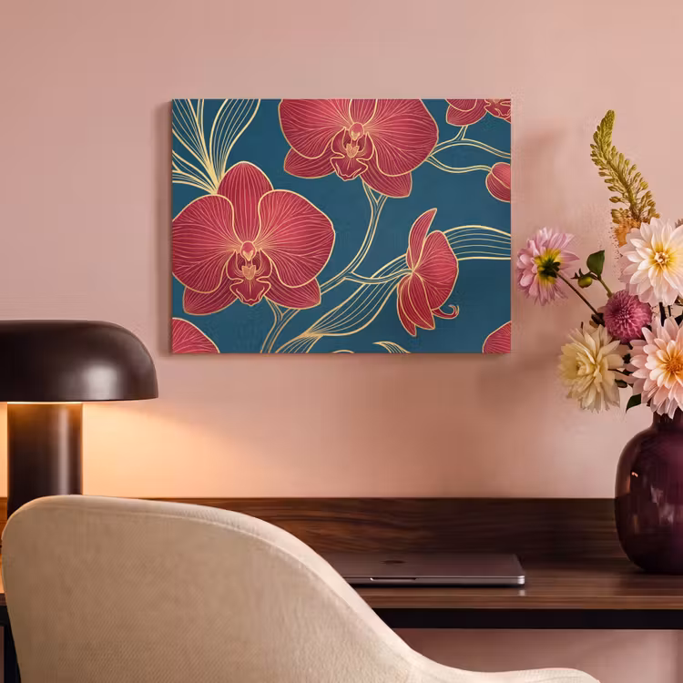 Akoestisch schilderij - Bloemen - Rood - Goud — 6